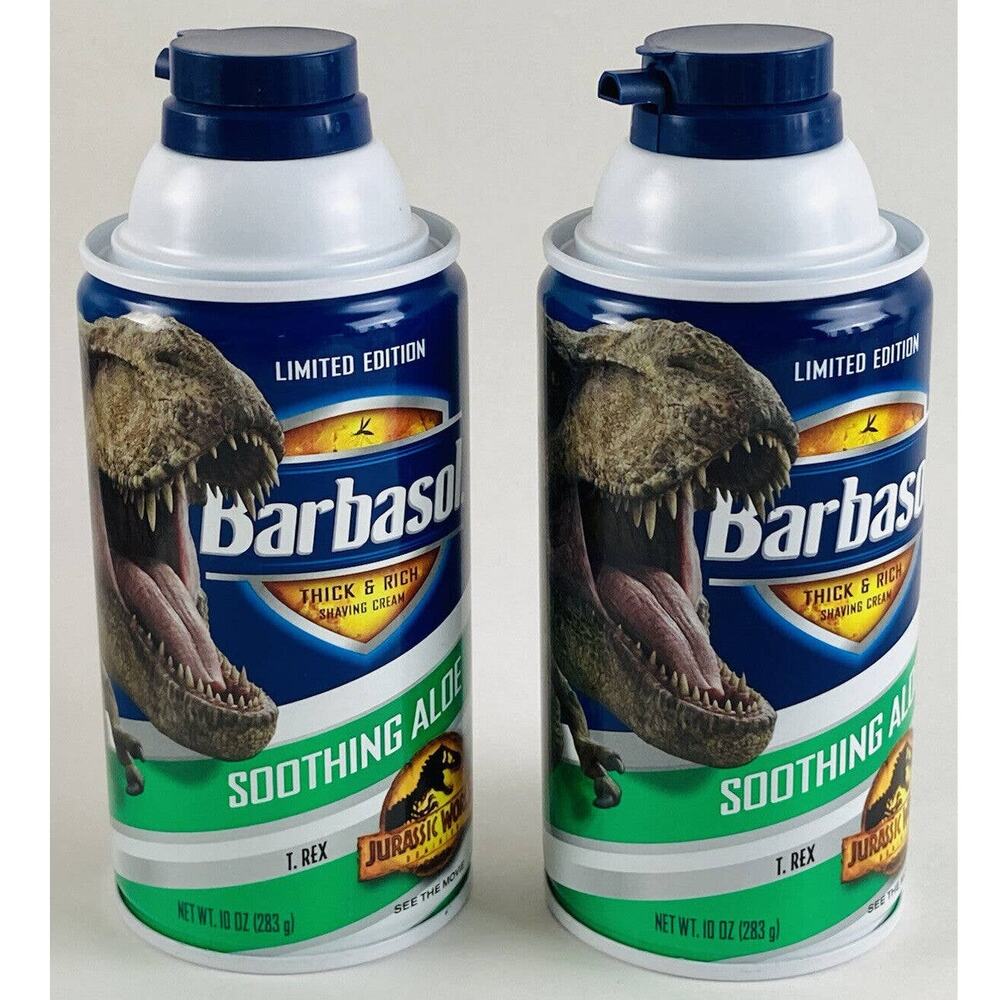 Set 2 Jurassic World Dominion Limited Edition Barbasol Shaving Cream Can T-REX
